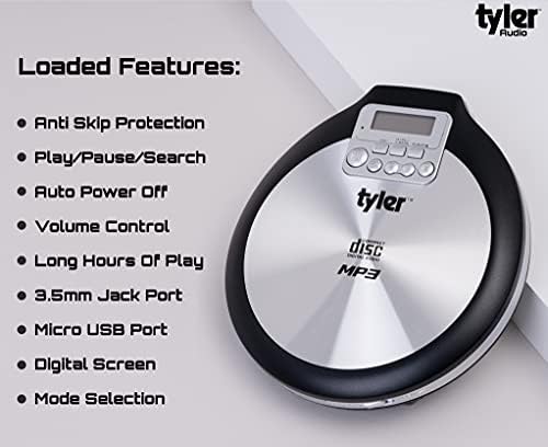 Tyler TDM-01 Hordozható CD-Lejátszó - Multi-Funkciós Zene Készülék cd, CD-R, CD-RW, CD-MP3 - X-Bass Sztereó Hang Anti-Shock - Pro-Fülhallgató
