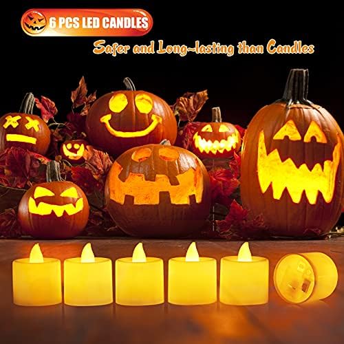Tökfaragó Készlet Gyerekeknek, 6 Könnyű Halloween tökfaragó Eszközök Készlet, 6 LED-es Gyertya, 10 Faragás Stencil & 20 Halloween