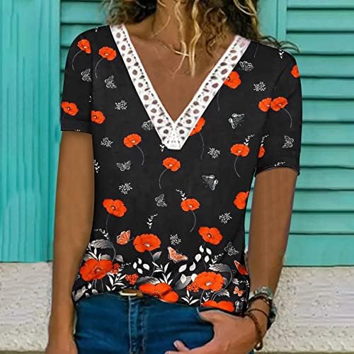 Női Felsők Virágos Nyomtatott Vintage Strand Tshirt Blúz Nyári Divat 2023 Hawaii Inget Guipure Csipke V Nyakú Tunika