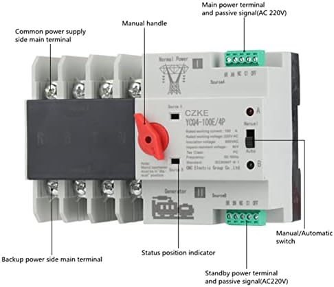 EKSIL YCQ4-100E/4P 63A 100A Din Sín ATS PV pedig Inverter Dual Power Automatikus Átutalás Választó Kapcsolók Megszakítás nélkül 63/100A (Szín
