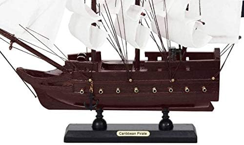 KÉZMŰVES TENGERI STÍLUSBAN, Fából készült Karib-tengeri Kalóz Fehér Vitorlák Modell kalózhajó 12