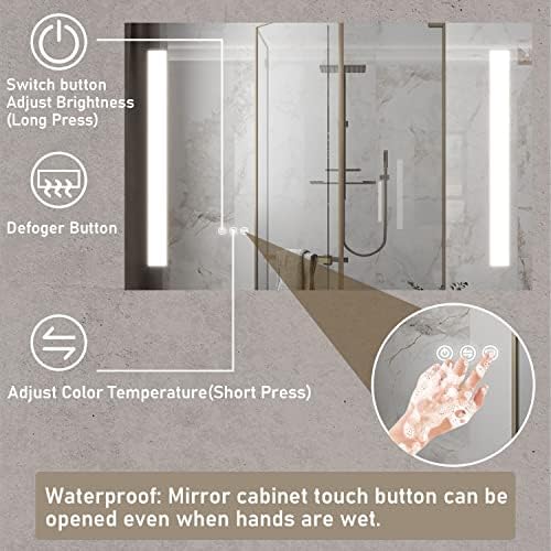 MIRPLUS 36x24 hüvelyk Fürdőszoba gyógyszeres Szekrényben LED Tükör, 3 Szín Hőmérséklet Állítható Fényerő-Alumínium Tároló, Anti-Köd, Falra