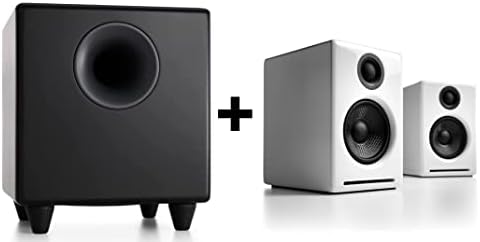 Audioengine A2+ Plus Fehér Vezeték nélküli Bluetooth Hangszóró, valamint S8 Fekete Mélynyomó Csomag