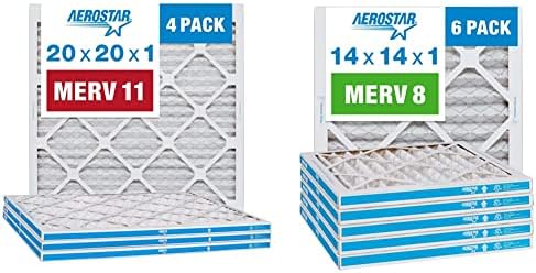 Aerostar - 20x20x1 MERV 11 4-Pack Allergén & Pet Szőr 20x20x1 MERV 11 Rakott Levegő Szűrő, 4-Pack & 14x14x1 MERV 8 Rakott légszűrő, AC Kemence