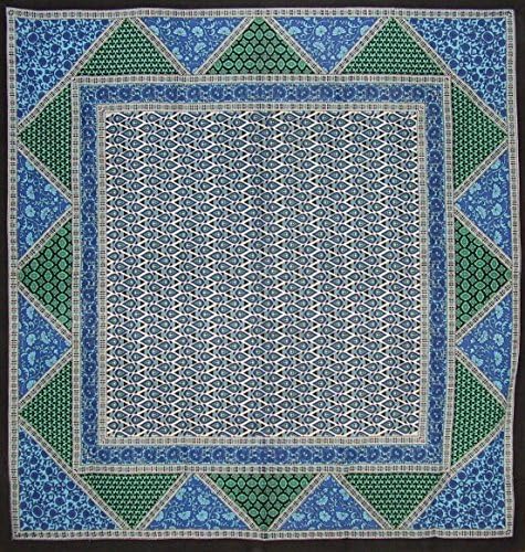 India Művészeti Geometriai Virágos Tér Pamut Terítő 70 x 70, Kék