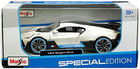 Játék Autók Bugatti Divo Szatén Fehér Fém, Szén, Kék Díszítéssel Különleges Kiadás 1/24 Fröccsöntött Modell Autó 31526