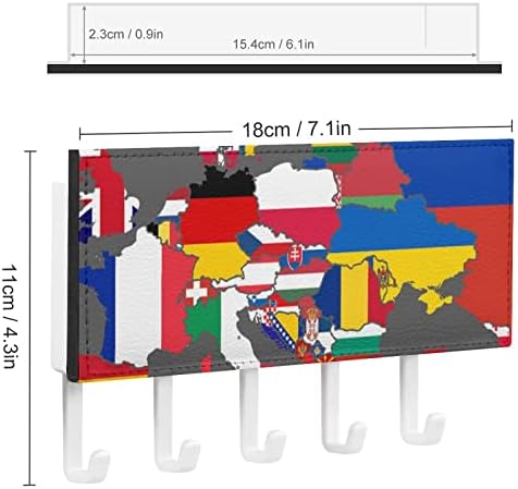 Zászló Európa Térképe & Észak-Afrika PU Bőr kulcstartó Fali Kampó Mail Szervező segítségével Rack Otthoni Dekoráció