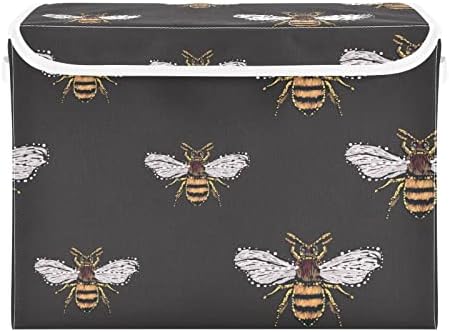innewgogo Aranyos Méhek a Tárolók szemhéjakkal a Szervező Dekoratív Callapsible Tároló Kosár fogantyúval Oxford Szövet, Tároló Kocka Dobozban