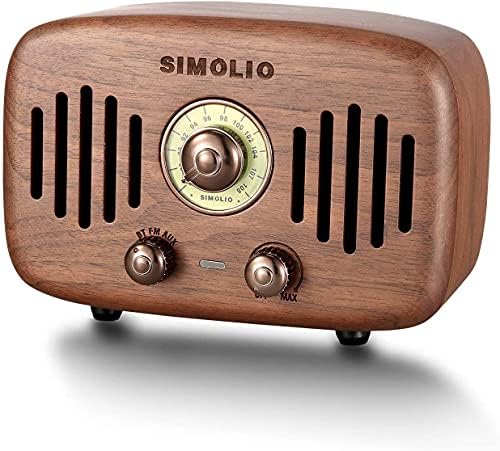 SIMOLIO Vintage Retro Rádió Bluetooth Hangszóró, Hangos, Erőteljes 2x8W Végső Sztereó Hang, a Természet Fekete Dió Fa Hangszóró