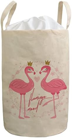 Szennyesben Összecsukható Rajzfilm Flamingo Nyomtatás Csillogó, Vízálló Szennyes Kosár fogantyúval,Zsinóros Összecsukható Ruha Táska, Mosókonyha