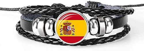 Spanyol Zászló Fonott Karkötő Bőr Lánc Kristály Karkötő Ajándék,Divat, Kézzel készített Karkötő Férfi & Nő, Különleges Nap Ajándék
