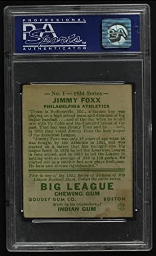 1934 Goudey 1 Jimmie Foxx Philadelphia Atlétika (Baseball Kártya) PSA a PSA 3.00 Atlétika