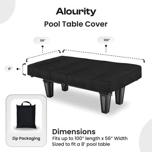 Alourity Pool Asztal Fedél 8 láb, Fekete - Vízálló Biliárd Asztal Takaró -, nagy teherbírású 600 D Oxford Szövet, a PVC Bevonat