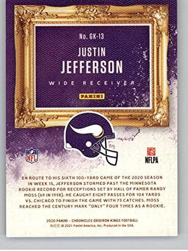 2020 Panini Krónikák Futballpálya Királyok 13 Justin Jefferson Minnesota Vikings RC Újonc Kártya Hivatalos NFL Labdarúgó-Trading