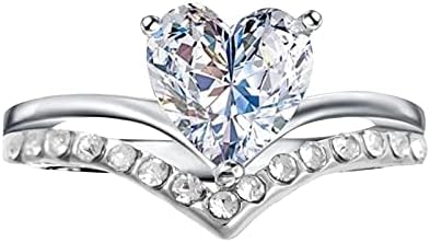 Yistu Gyűrűk Vintage Gyűrű Hercegnő Személyre szabott Gyémánt Cirkon Szív Alakú Eljegyzési Női Gyűrűk 46 Gyűrűk (Ezüst, 9)