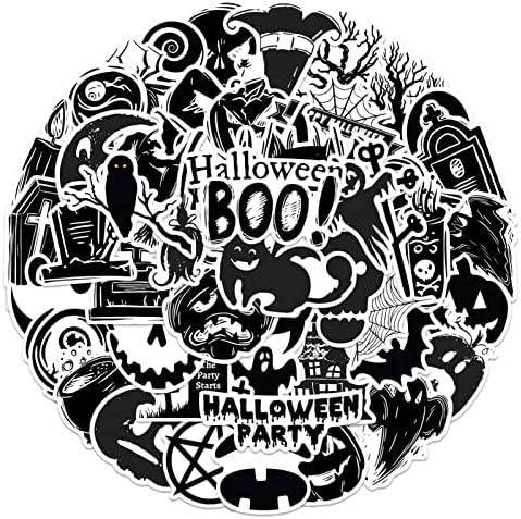 Hariumiu 50Pcs Dekorációs Matrica Vízálló DIY Személyre szabott Halloween Fekete-Fehér Levélpapír Laptop Graffiti Matrica fHaunted