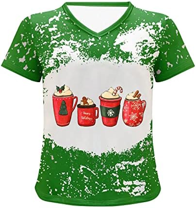 Boldog Karácsonyt Pólók Női 2022 Újdonság Xmas Bleach Blúz Elegáns Alkalmi V Nyakú Rövid Ujjú Tshirt Maximum