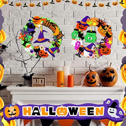 16 állít Halloween Koszorú Dekoráció DIY Éreztem, Tök Koszorú Kézműves Dekorációs Szett Gyerekeknek Jack O Lámpás Ragasztó Szellem, Boszorkány