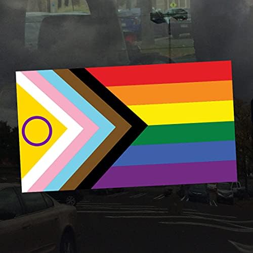 Alkalmazható Szójáték Interszexuális Inclusive Haladás Pride Flag LGBTQIA POC Transznemű Zászló - Vinyl Matrica, 4 inch