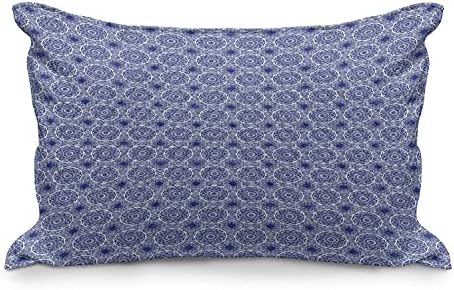 Ambesonne Kék Mandala Steppelt Pillowcover, Folyamatos Keleti Absztrakt Sötét Tónusok Virág Motívum Ihlette Minta, Standard King