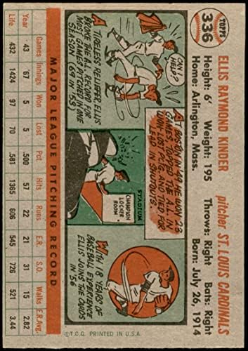1956 Topps 336 Ellis Kinder St. Louis Cardinals (Baseball Kártya) EX Bíborosok