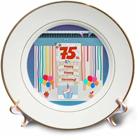 3dRose Kép 75 Születésnapja Tag, Cupcake, Gyertya, Lufi, Ajándék, Szerpentin, Lemezek (cp_359910_1)