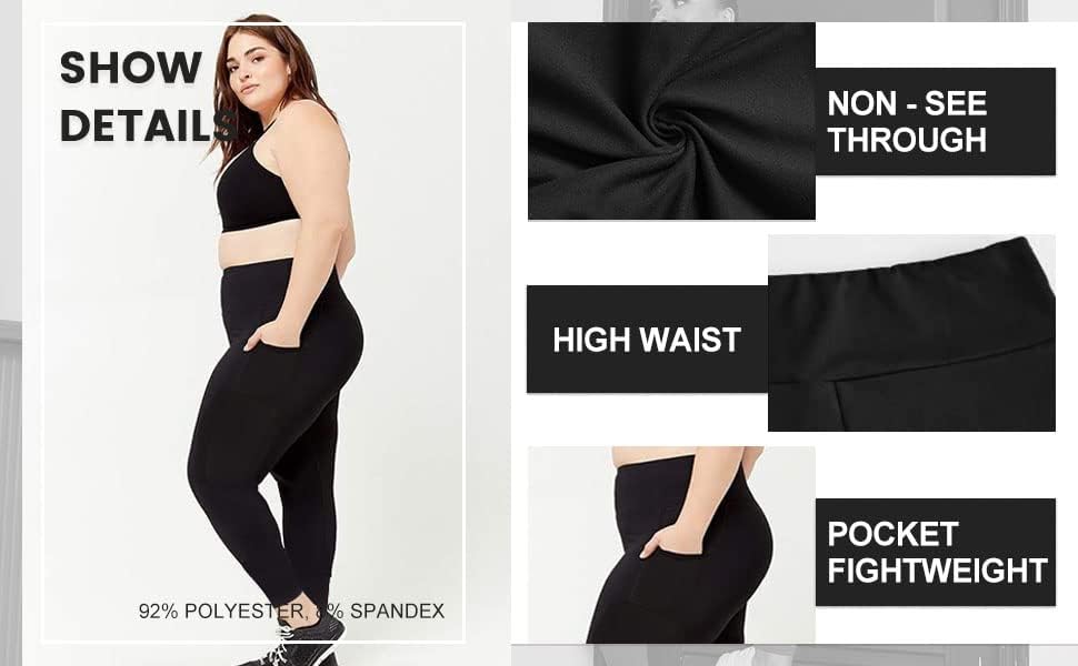 TNNZEET 3 Pack Plus Size Magas Derekú Nadrágot a Nők, Selymes, Puha, Fekete, Jóga Nadrág （2X, 3X, 4X）