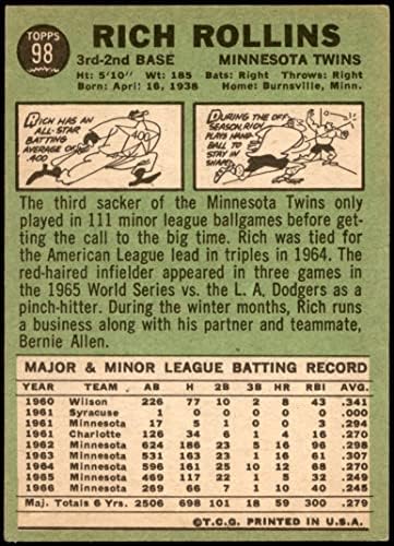 1967 Topps 98 Gazdag Rollins Minnesota Twins (Baseball Kártya) (Piros vagy Fekete Vonal a Címkén, Kesztyű) JÓ Ikrek