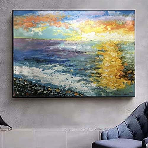 QUESHENG Ocean Art Színű, Nagy Méretű, Kézzel Festett olajfestmény Wall Art Dekorációs Festmény Lóg Festmény (Szín : D, Méret : 70x100cm keret