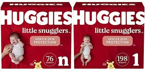 Baba Pelenka Csomag: Huggies Little Snugglers Pelenka Mérete Újszülött (10 kg), 76ct & Méret 1 (8-14 kg), 198ct