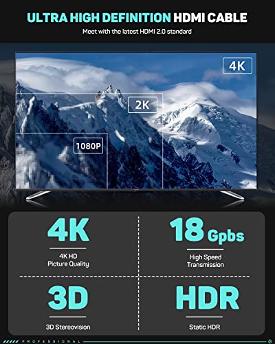 IFOOTAGE 4K-HDMI Kábel, Ultra HD Hosszú HDMI Kábel, 18Gbps 2.0 High Speed HDMI Kábel, 2K/1080P/ARC/Statikus HDR, 4K HDMI-60Hz