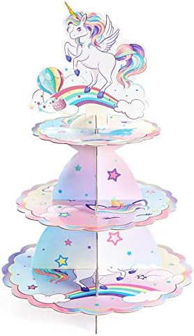 Unikornis Cupcake Stand - Egyszarvú Szivárvány Parti Dekoráció, a Lányok Szülinapja 3 emeletes Torta Állvány Karton Cupcake Jogosultja