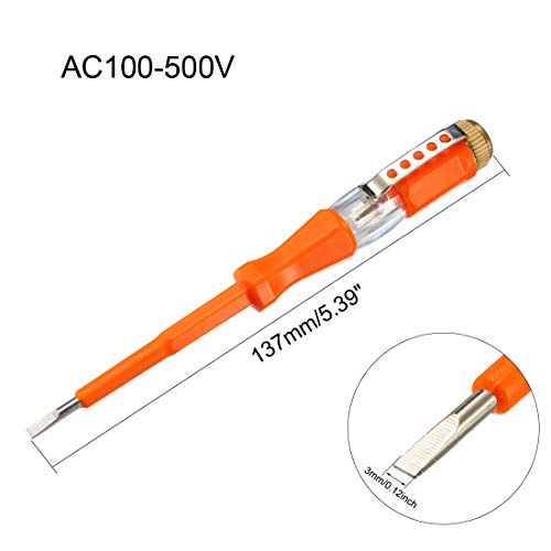 uxcell Feszültség Teszter AC 100-500V a 3 mm Lapos Csavarhúzó a Klip Áramköri Teszt, Narancs, 2 darabos Csomag