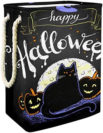 Inhomer Hold Fekete macska Sütőtök Minta 300D Oxford PVC, Vízálló Szennyestartót Nagy Kosárban a Takaró Ruházat, Játékok Hálószoba