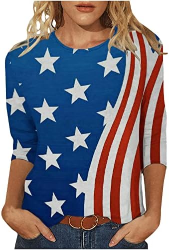 Tuianres Női Amerikai Lobogó Ing 2023 Trendi Csillagok Csíkos Hazafias Póló 3/4-Es Ujjú Függetlenség Napja T-Shirt Maximum
