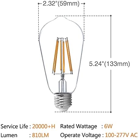 10 Pack Vintage 6W ST58 Edison LED Izzók 60W Egyenértékű, 2700K Meleg Fehér E26 Közepes Bázis LED izzólámpák,Antik Üveg Stílus Nagyszerű