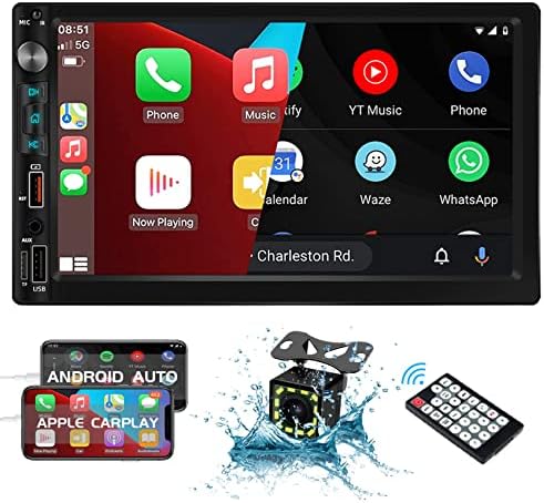 Dupla Din autórádió 7 Hüvelykes HD IPS Érintőképernyő, Kompatibilis Apple Carplay & Android Auto, Széles Látószögű Hátsó Kamera, Támogatja a