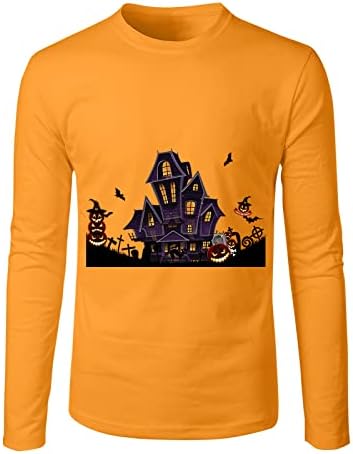ZDDO Férfi Halloween pólók, Férfi Boldog Halloween Kísértetjárta Házban a Nyomtatás Hosszú Ujjú Újdonság Grafikus Slim Fit Edzés