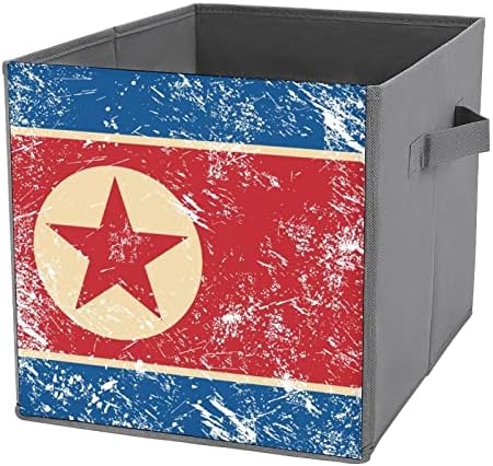 Retro Észak-Koreai Zászló Összecsukható Anyag Tároló Kocka Box 11 Inch Összecsukható Tárolók fogantyúval