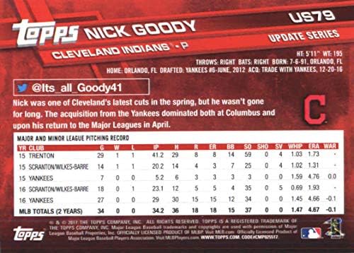 2017 Frissítés Sorozat US79 Nick Goody Cleveland indians Baseball Kártya