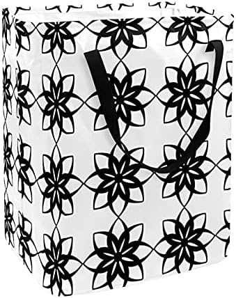 Kapotofu Szennyesben fogantyúval, Fekete-Fehér Ismétlődő Geometriai virágmintás Összecsukható Nagy Pamut Tároló Kosár Ruhát
