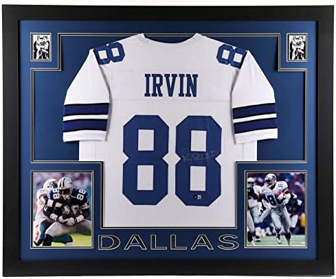 Michael Irvin Aláírt Dallas Cowboys 35x43 Keretezett Fehér Jersey (Beckett Hologram)
