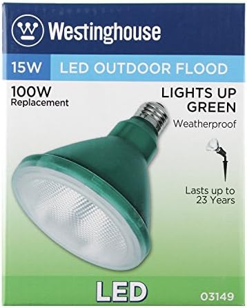 A Westinghouse Világítás 0314900 15W-os PAR38 LED Kültéri Izzó, Árvíz Zöld E26 (Közepes) Bázis, 120V, Doboz