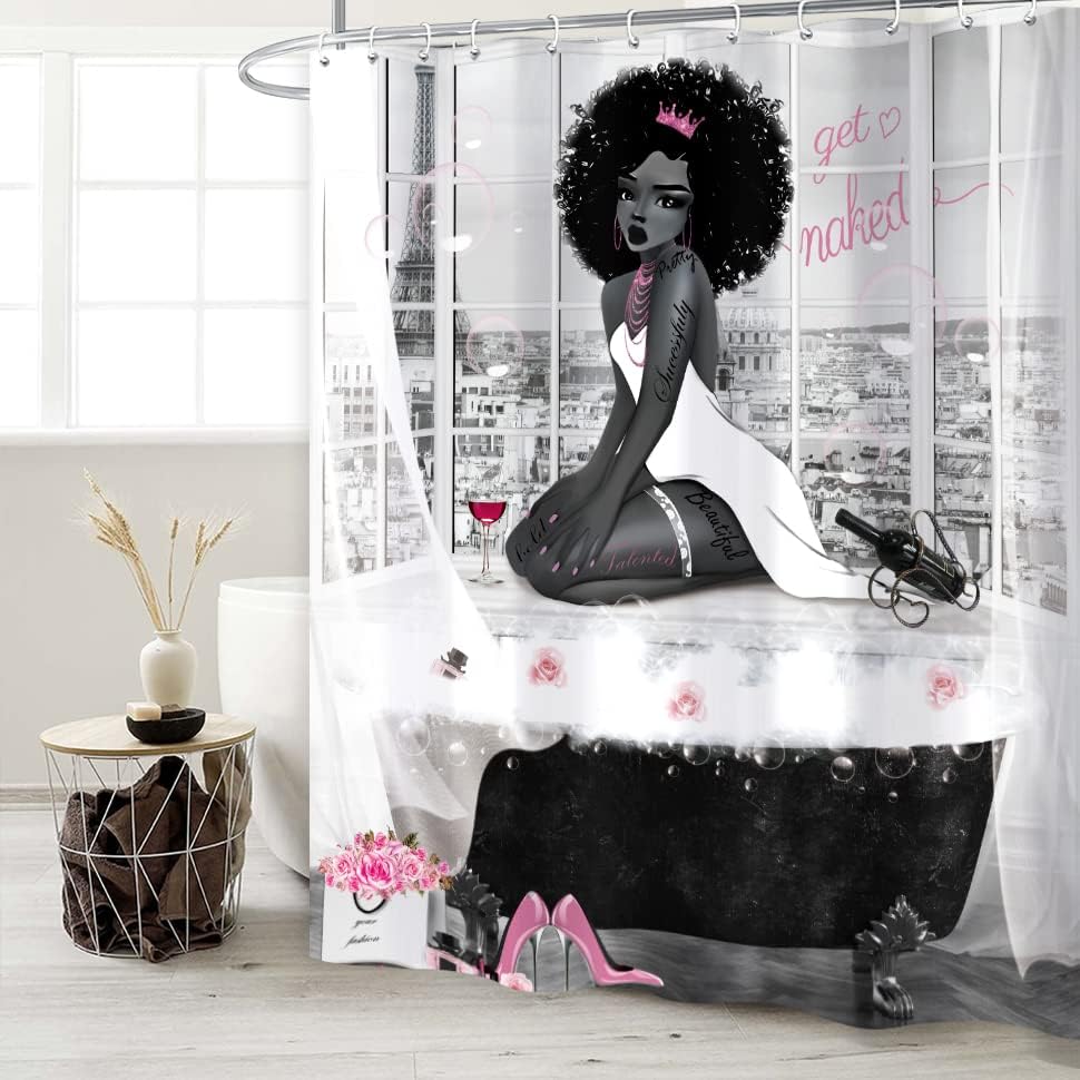 Miyotaa Elvont Esztétikai Század Közepén zuhanyfüggöny Meghatározott 60Wx71H Cm Fekete Nők Afro-Amerikai Növény Szexi Hölgy