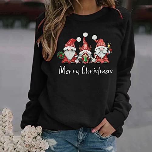 Boldog Karácsonyt Melegítőfelső a Nők számára a Karácsony a Gnome Grafikus Pulóver Pulóver Aranyos Sleeve X-Mas Pólók Felsők