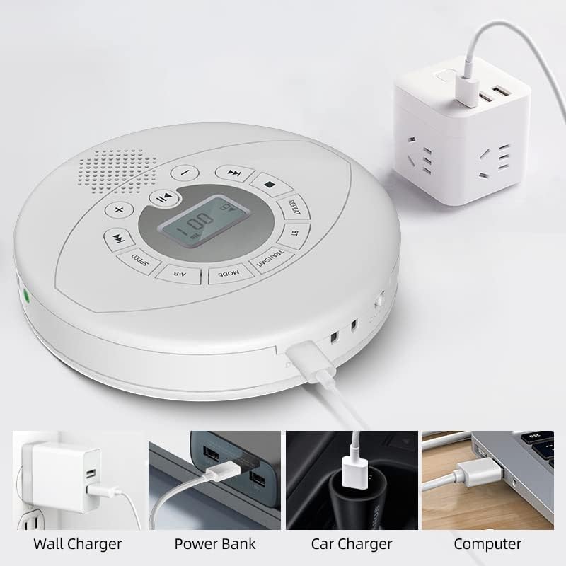 Személyes CD Lejátszó, Hordozható Walkman MP3 Bluetooth Könnyű Anti Shock Autó Haza Utazás (Fehér)