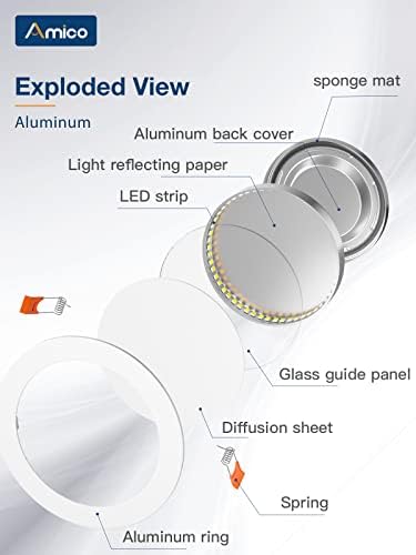 Amico 6 Pack 6 Hüvelykes Ultra-Vékony Süllyesztett LED Mennyezeti Lámpa csatlakozó Doboz, 3000K Meleg Fehér 12W Eqv 110W,