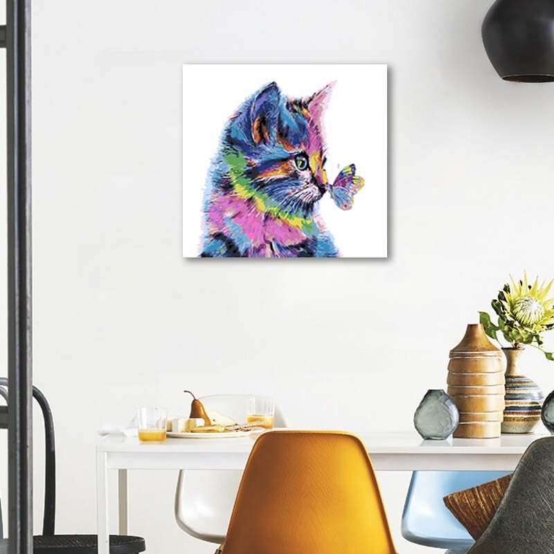 ZYCH olajfestmény, állat, macska pro pillangó Vászon wall art modern művészeti munka lakberendezési festmény 20x24inch (50x60cm)