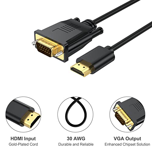 URELEGAN HDMI-VGA Kábel 3.3 Méter, HDMI-VGA Adapter (férfi Férfi), 1080P HD Videó Kábel Kompatibilis Számítógép, Asztali, Laptop,