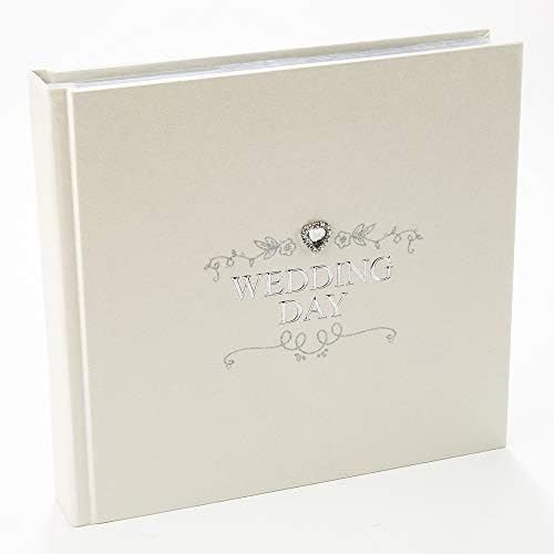 Boldog Homewares Elefántcsont Esküvő Napján a Vendég Könyv az Ezüst Bevonatú Szöveget, majd Diamante Szív Ékszer Gyönyörű Virágos Dekoráció